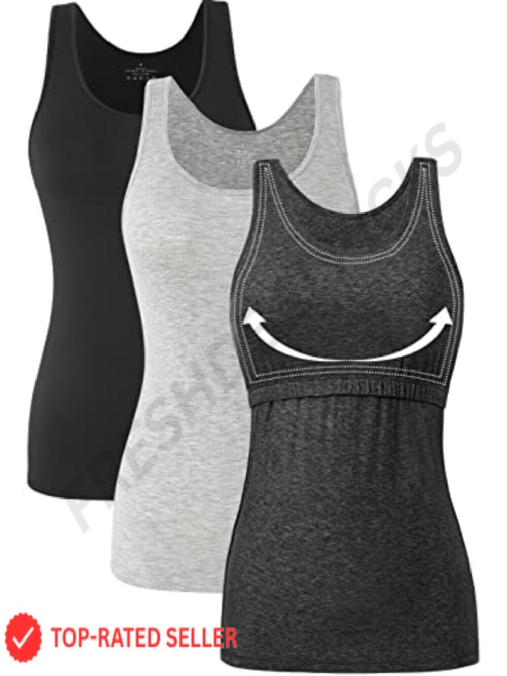 Cotton Tank Top with Shelf Bra Women's Undershirt Cami 3-Pack